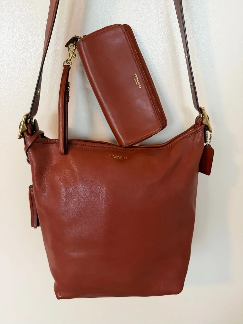 COACH Brown Leather Legacy Duffle Shoulder Bag 19889 Gold Hardware with Wallet